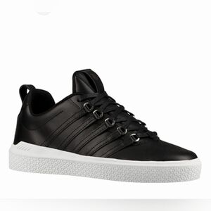 K-Swiss Women's Donovan Black Leather Low-Top Sneakers with White Sole NIB
